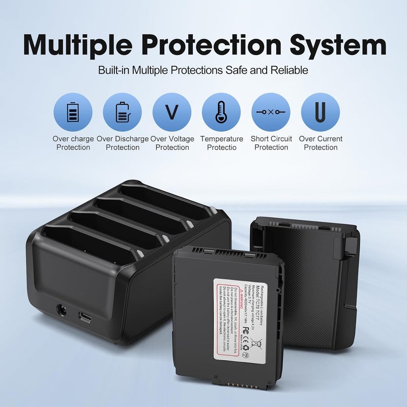 E EGOWAY 4-Slot Battery Charging Cradle Kit for Zebra TC70 TC75 TC77 TC7X-4BTYC1 Barcode Scanners, Compatible with BT-000318 Battery, Charger Station with Type-C Cable, Black - Image 3
